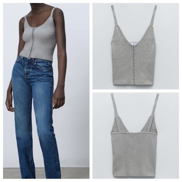 ZARA Sleeveless Ribbed Knit Corset Top Size M in Gray NWT - Picture 1 of 13